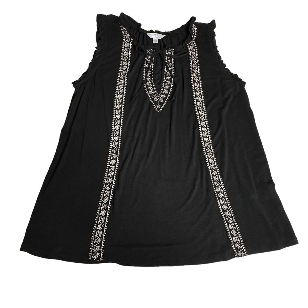 Time and Tru Embroidered Boho Black White Tie Front Top Size L - Picture 7 of 13